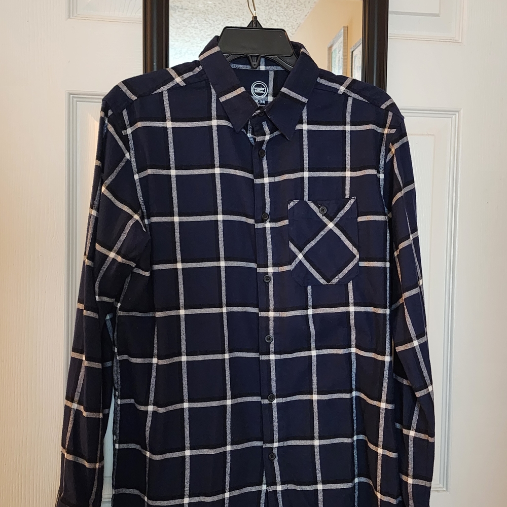 Wonder Nation Boy's Navy Plaid Button Down Shirt